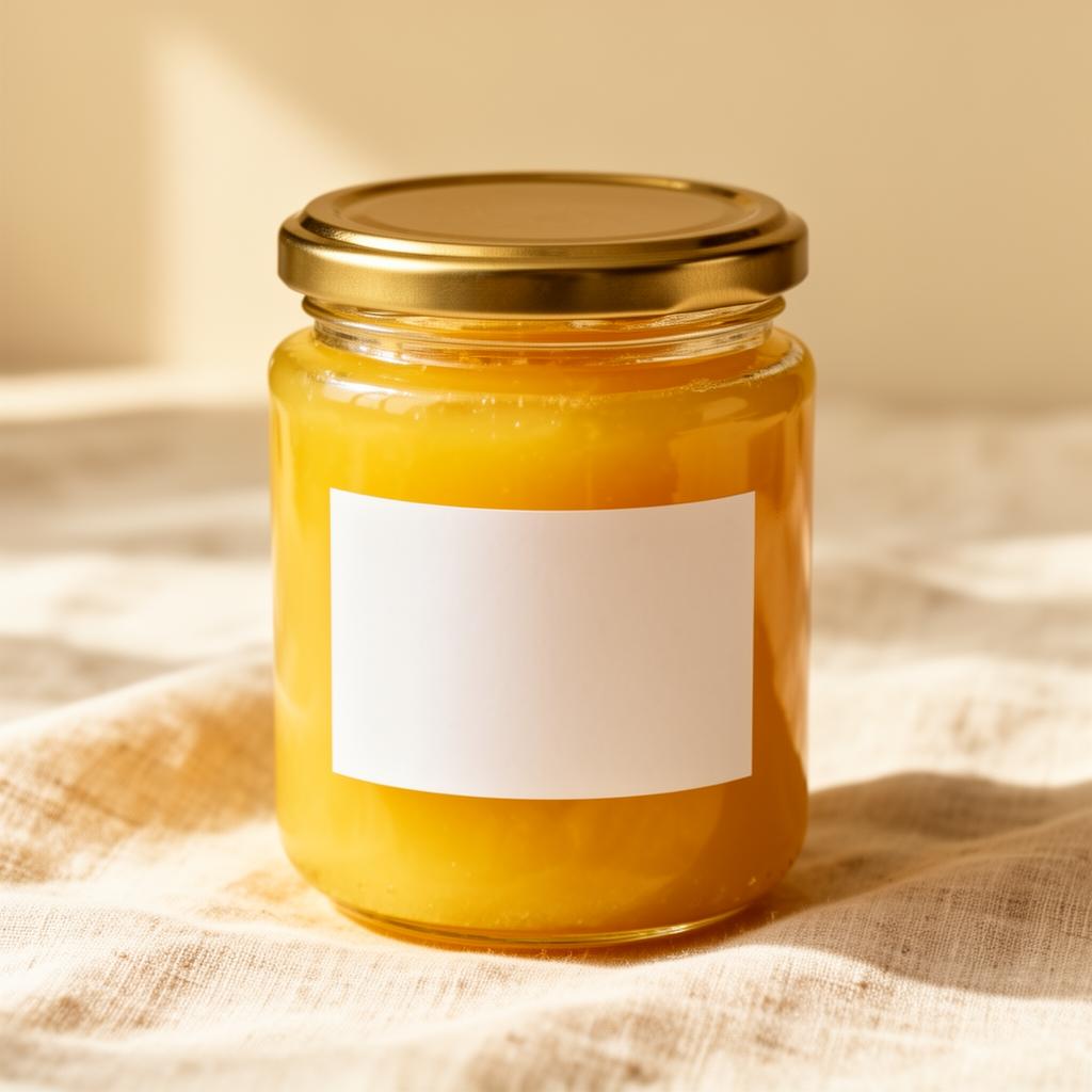 Pure Desi Ghee in a premium glass jar — golden, aromatic, slow-cooked